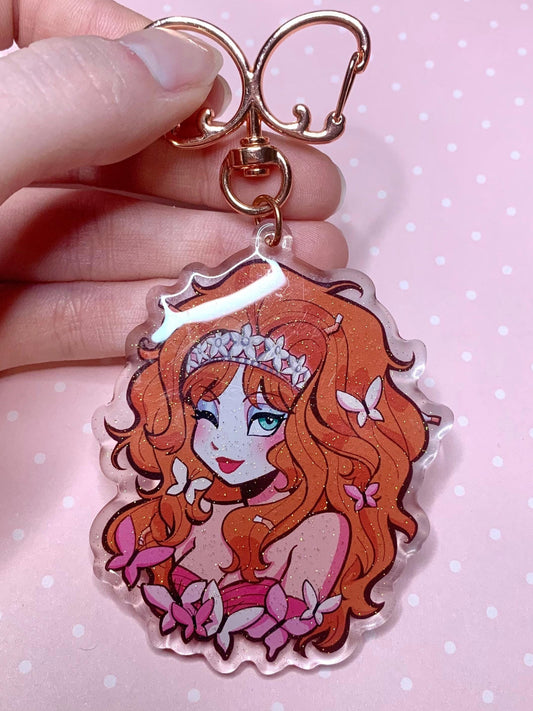 Pink Pony Girl Glitter Acrylic Keychain