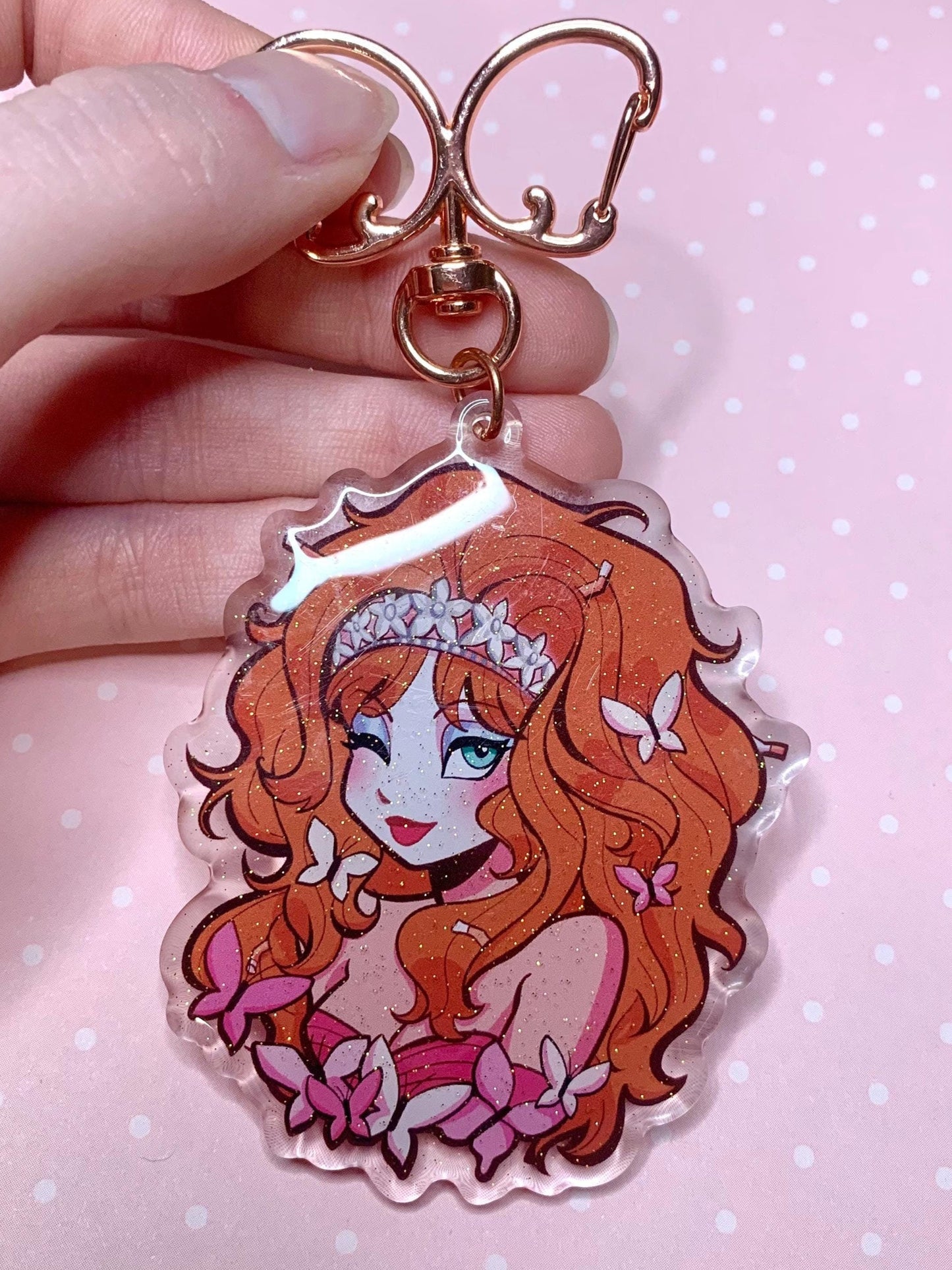 Pink Pony Girl Glitter Acrylic Keychain