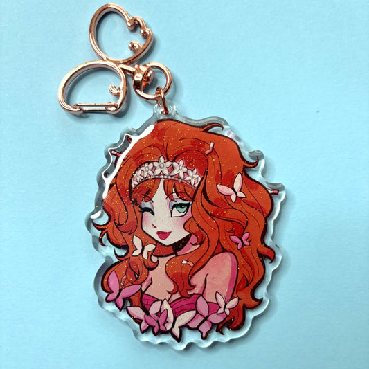 Pink Pony Girl Glitter Acrylic Keychain